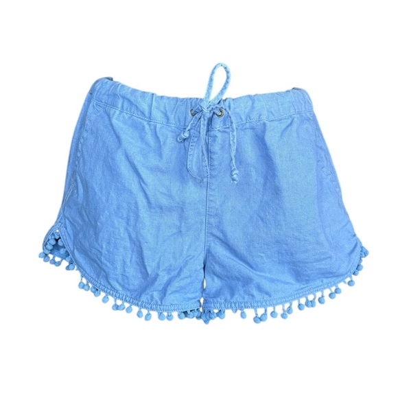 J.Crew women’s cotton Linen mix 3" Pom-pom Drawstring Short in Blue preloved - Picture 3 of 7